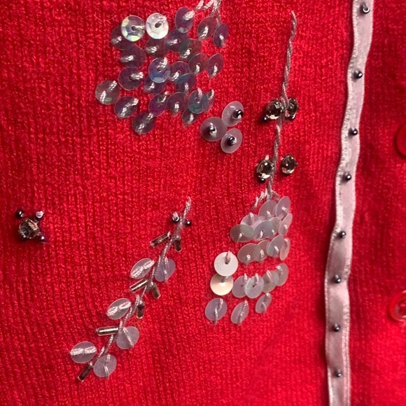 BCBG Max Azria Pink Floral Sequin Cardigan M - Picture 4 of 9